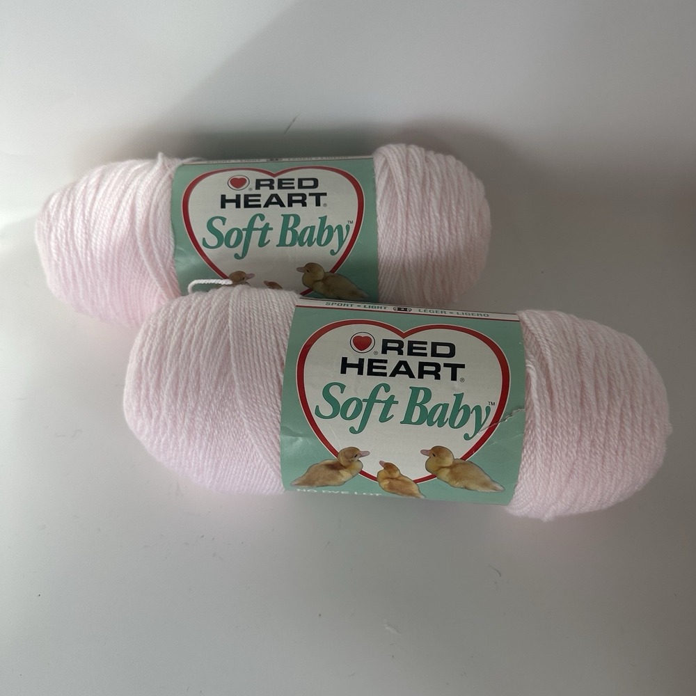 Red Heart Soft Baby Yarn Powder Pink 3 Ply Sport Weight 100% Acrylic Lot of 2
